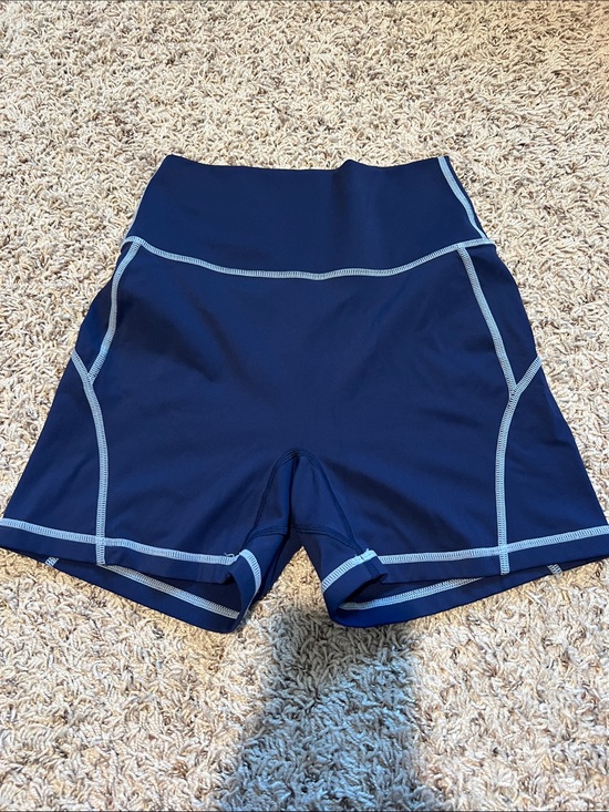 Buffbunny Collection Pants - High-Waist Navy Athletic Shorts with Contrast Stitching